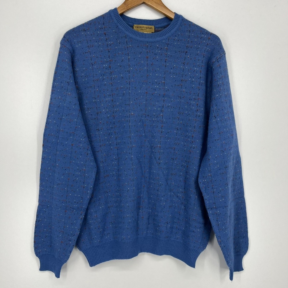Tricots St Raphael Mens Blue Merino Wool Flecked Crew Neck Sweater Size M